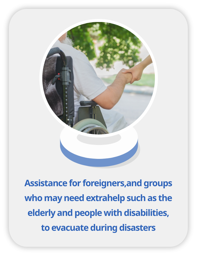 Assistance for foreigners, and groups who may need extra help such as the elderly, to evacuate during disasters